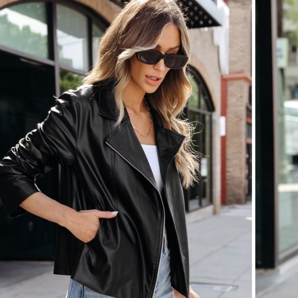 NWT Faux Leather Zip-Up Moto Jacket Cupshe Medium